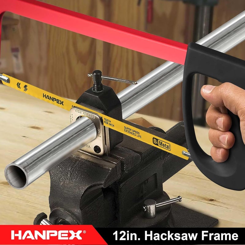 Hanpex 12in. High-Tension Hacksaw Frame with 24 TPI Bi-metal Blade, Hand Saw Suitable for Metal, wood, PVC, Carpentry（Black Handle） - Image 4